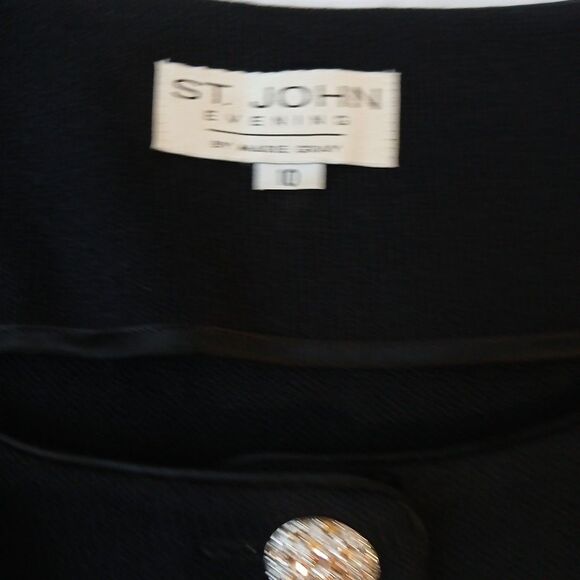 St. John Evening Marie Gray Santana Knit Blazer Jacket Size 10 Black Rhinestones - Picture 5 of 11